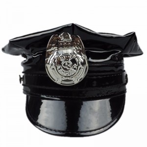 Hawk Καπέλο Badge PVC PU καπάκι από δέρμα μαύρο οκταγωνικό δερμάτινο καπέλο αστυνομίας δέρμα στρατιωτικό καπάκι ρόλος παίζοντας ομοιόμορφο κεφάλι cap