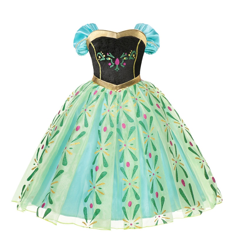Άννα πριγκίπισσα φόρεμα για κορίτσια κλασικό floral σύντομο πλέγμα φόρεμα φόρεμα παιδιά αποκριές cosplay χιονοστιβάδας κοστούμια κόμμα κόμμα