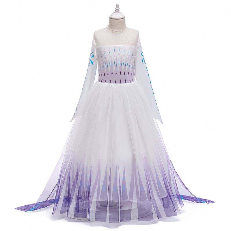 2020 Χονδρική ins Snow Queen Elsa Dress Princess Girl Anna Long White Dress BX1693