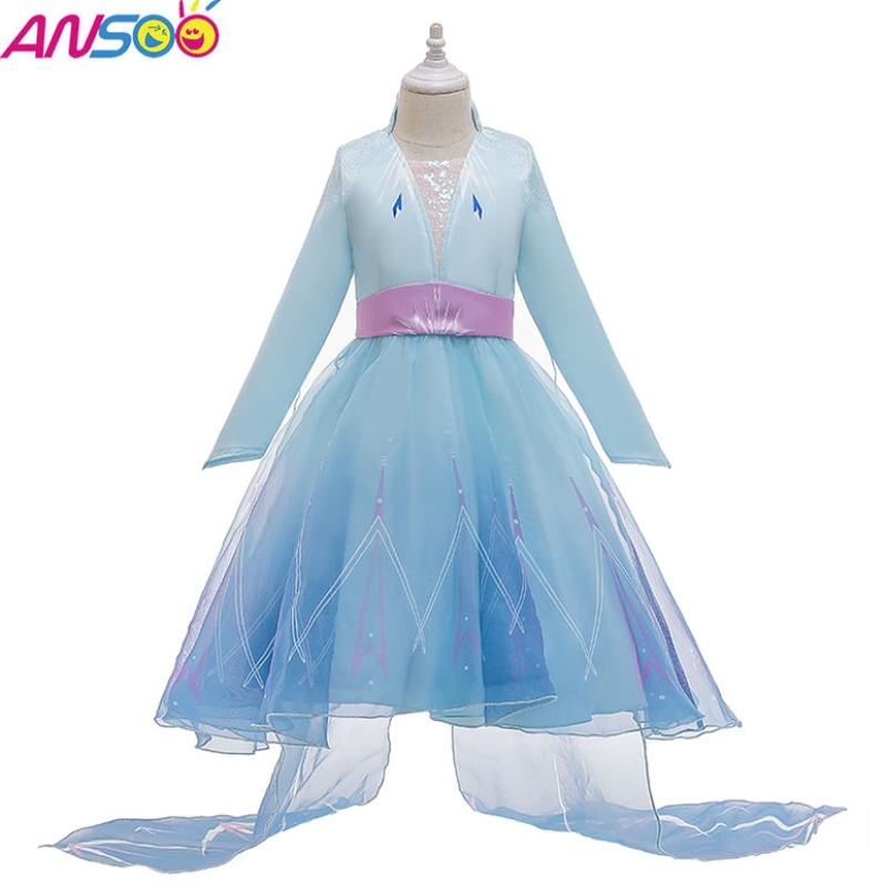 Ansoo νεότερα παιδικά διασημότητες ρούχα πριγκίπισσα Elsa φορούν φόρεμα κοστούμια αποκριών για κορίτσια