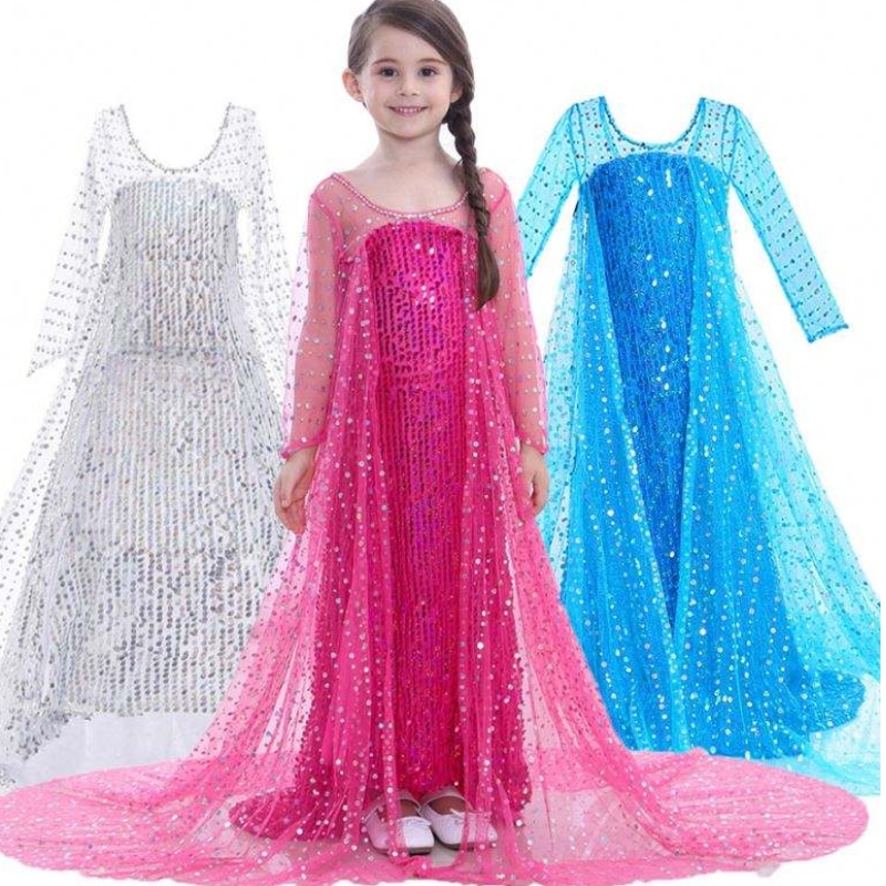 Elsa Dress Kids Girls Girls Costume Snow Queen 2 Elsa Blue Pink Sequined Long Sleeve Dress TV&Κοστούμια ταινιών για κορίτσια