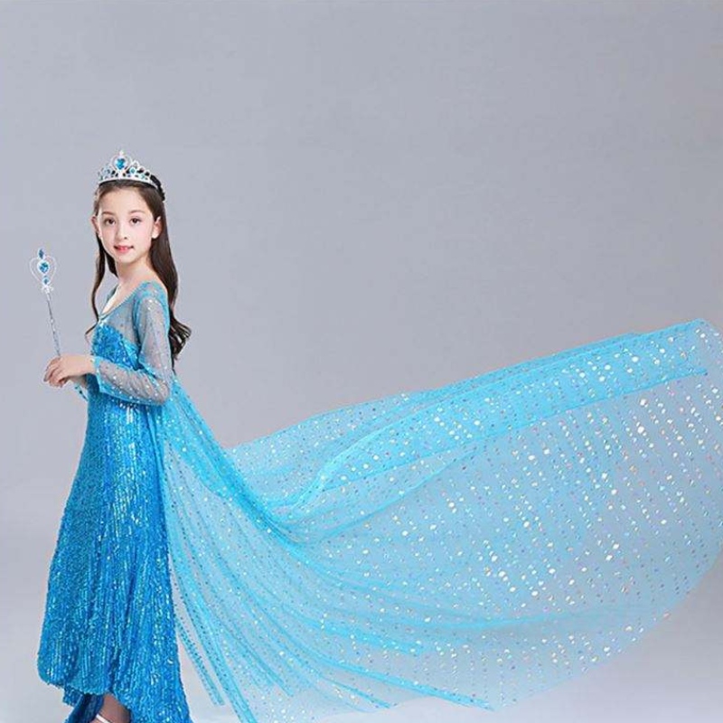 Elsa Dress Kids Girls Girls Costume Snow Queen 2 Elsa Blue Pink Sequined Long Sleeve Dress TV&Κοστούμια ταινιών για κορίτσια