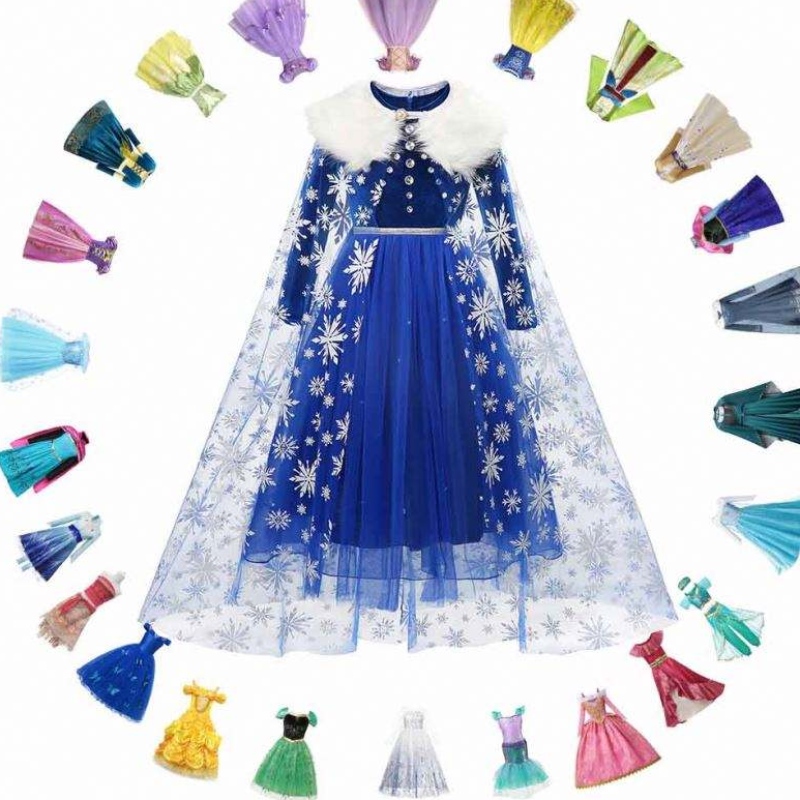 Πριγκίπισσα Elsa Χειμώνα Φόρεμα κορίτσια Μακρύ μανίκι Frozen2 Απόκριες Κοστούμια Παιδιά Rapunzel Tiana Mulan Cosplay
