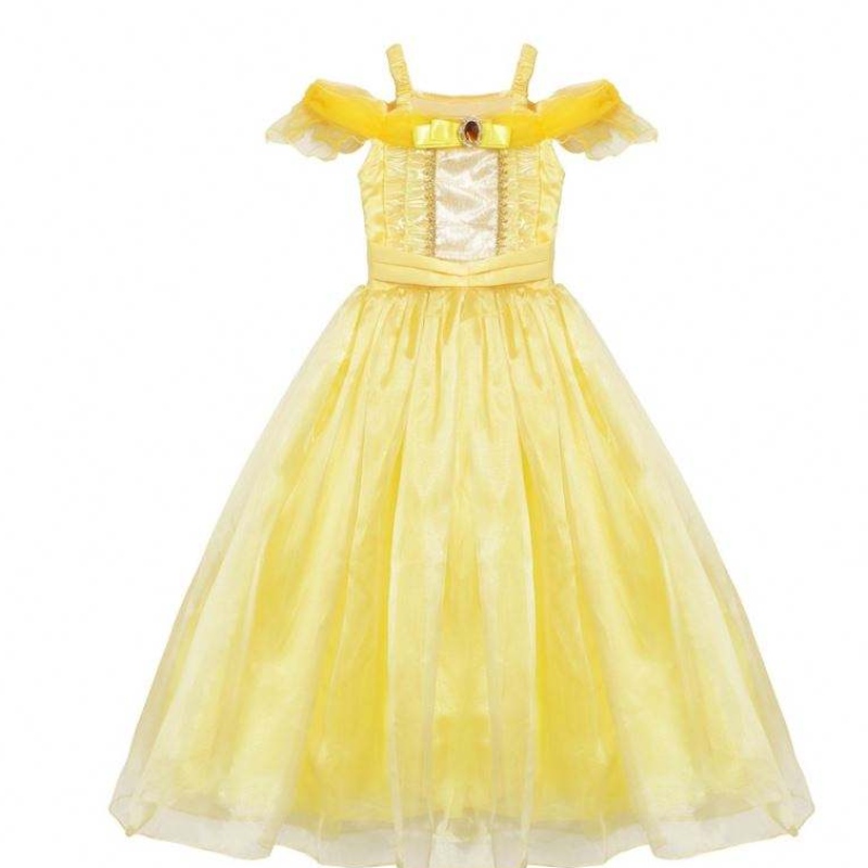 Κορίτσια belle πριγκίπισσα φόρεμα παιδιά belle cosplay κοστούμια κοριτσάκι φόρεμα μέχρι κίτρινο φανταχτερό φόρεμα για πάρτι αποκριών παιδιών
