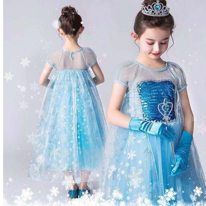 Κορίτσι φόρεμα πριγκίπισσα Έλσα στο φόρεμα φόρεμα φόρεμα δαντελωτή δαντέλα