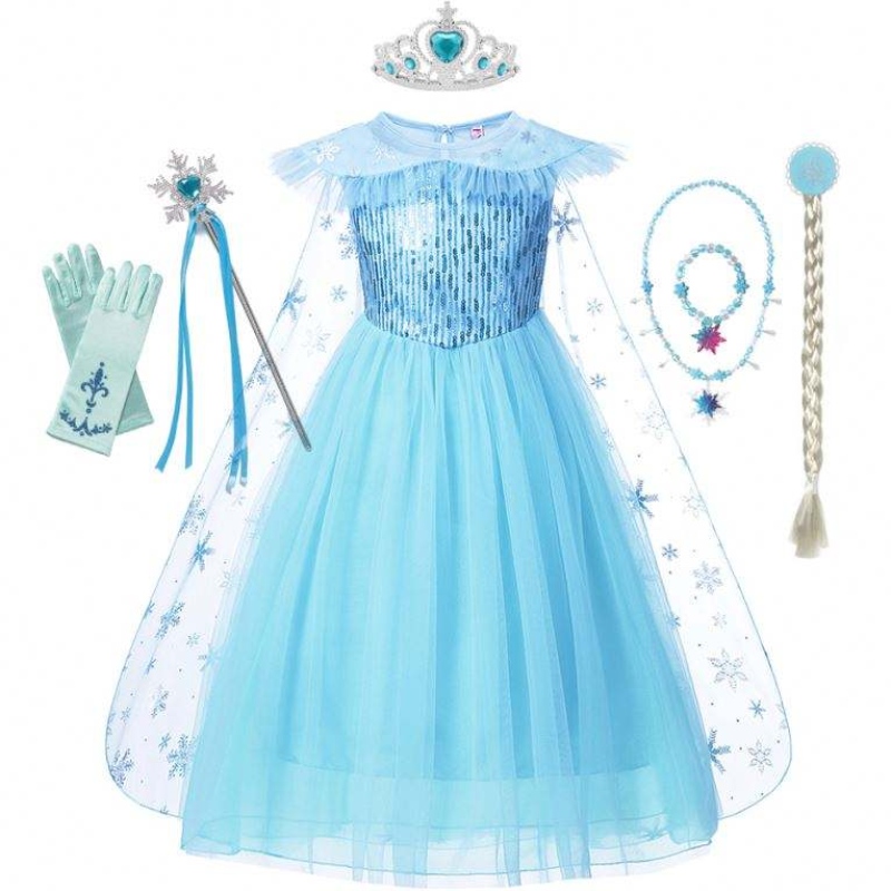 Κορίτσια elsa cosplay φόρεμα φανταχτερό κοστούμι Κούρσα χιονιού Απόκριες γενεθλίων πάρτι παιδιά πριγκίπισσα ρούχα μανδύα