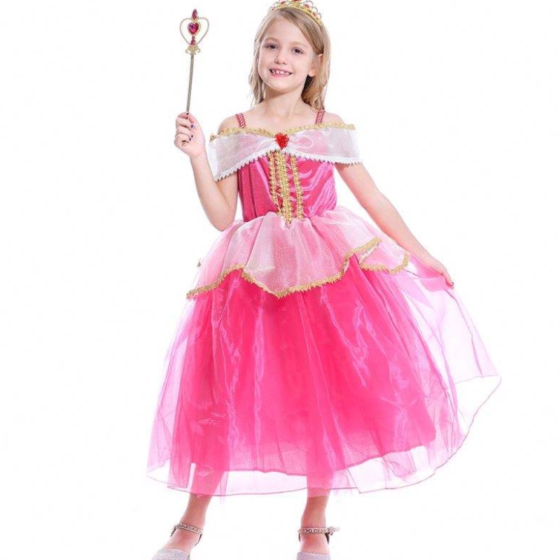 Κορίτσια aurora πριγκίπισσα φόρεμα μακριά μανίκια από ώμο δαντέλα ρόμπα παιδιά helloween/christmas δώρο φανταχτερά ρούχα