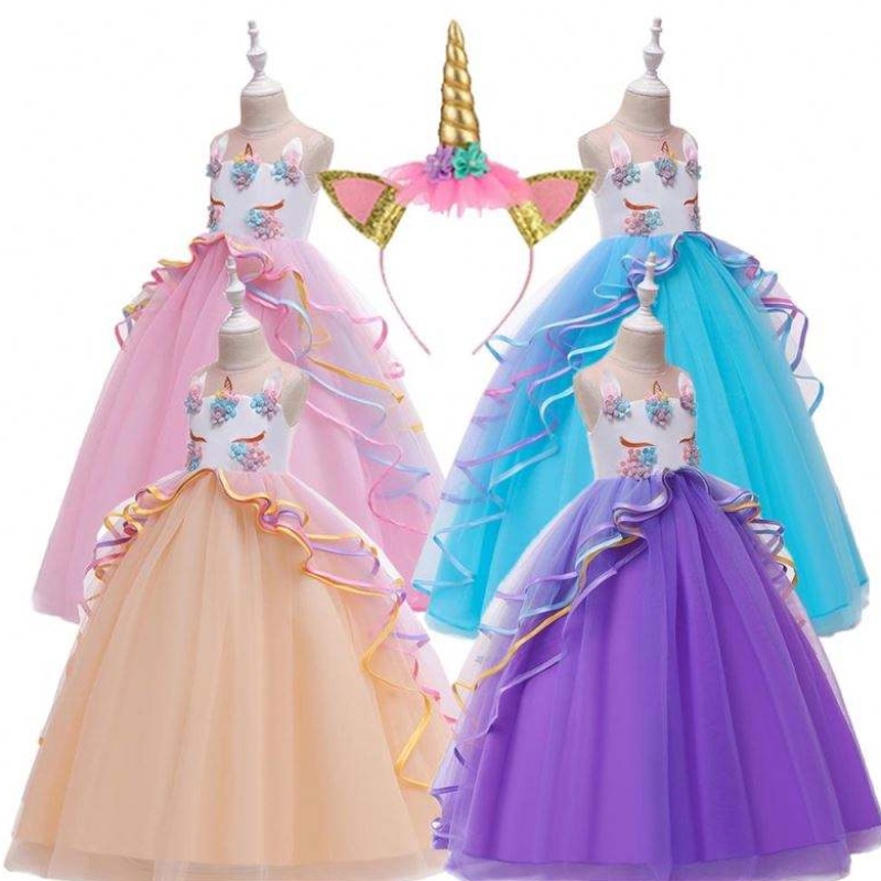 Baige 3-15 χρόνια κορίτσι Unicorn Party φορέματα ρουφέλους παιδικά ρούχα κοστούμι γενεθλίων φόρεμα