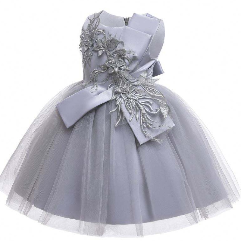 Baige λουλούδι κορίτσια χαριτωμένο αμάνικο παιδικό πάρτι φόρεμα μεγάλο τόξο floral γενέθλια γενέθλια πριγκίπισσα φόρεμα