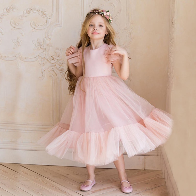 Flower Girl Dress Παιδικά Φορέματα γαμήλιου νυφικού για παιδιά ροζ τούλι κορίτσια κορίτσια boutique πάρτι φορούν κομψά frocks