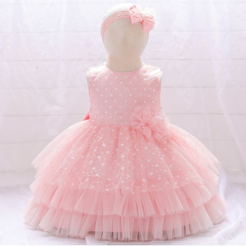 Baige Amazon Hot Sale Flower Girl Φόρεμα Βρέφος Παιδιά Γενέθλια Πλήρης Μήνα Νεράιδα Φόρεμα με κεφαλόδεσμο