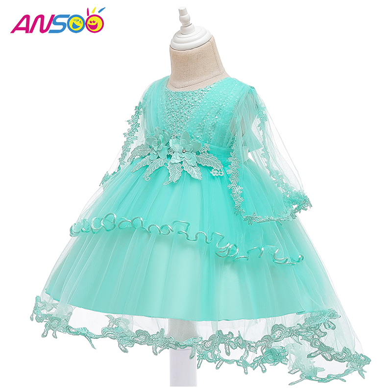 Ansoo Princess Flower Girl Dress Summer Tutu Γάμος Γενέθλια Παιδιά Φορέματα για κορίτσια Παιδιά κοστούμι Teenager Prom Design