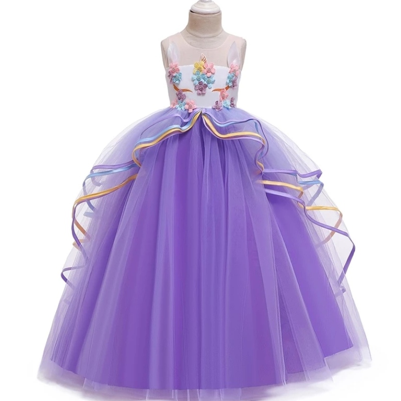 Fancy Girl Halloween Unicorn Party Long Dress Princess Girls Costum