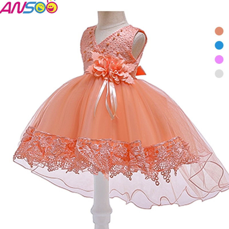 Ansoo Pretty Peach Children \\\\ Girl Birthday Princess Flower Flower Orange Γάμος Φόρεμα για κορίτσι