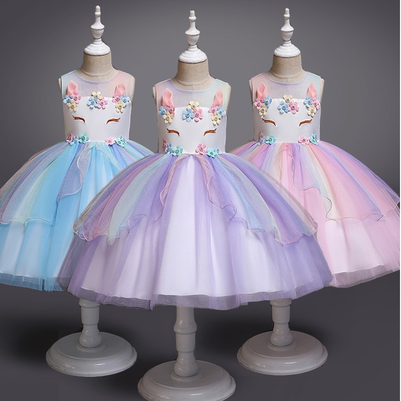 UNICORN PRINCESS COSTUME ΚΟΡΙΤΣΙΑ ΚΟΡΙΤΣΙΑ ΜΕΓΑΛΟ ΜΑΚΡΙΑ ΜΑΡΚΑ ΠΑΙΔΙΑ ΑΝΩ Αμάνικο Κέντημα Λουλούδι Γενέθλια Φορέματα Tutu Φορέματα