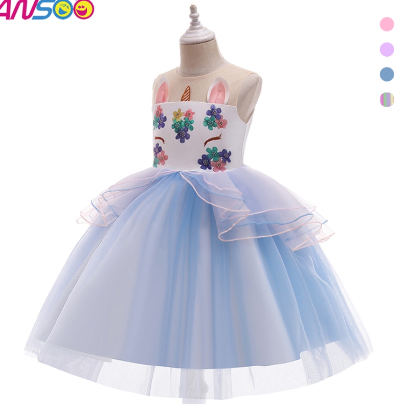 Ansoo Kid Toddler Girl Birthday Ball Ball Party Cosplay Κοστούμι Rainbow Unicorn Fluffy Layered Tulle Tutu Φόρεμα για κορίτσι