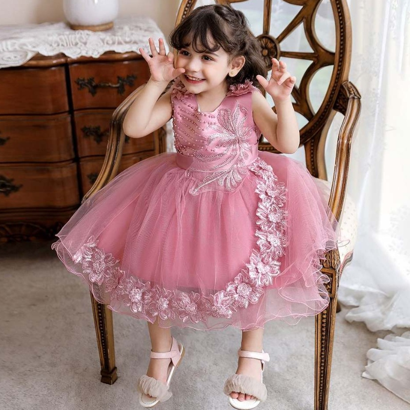 Baige White Toddler Βρεφικά κορίτσια Λουλούδι επίσημο φόρεμα φόρεμα παιδικό νυφικό φόρεμα N2111