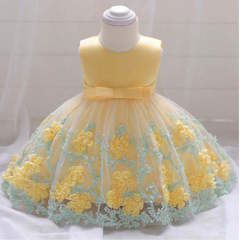 Baige Hot Selling Pretty Baby Frock 12 μήνες 1 χρονών ρούχα κοριτσιών πρώτα γενέθλια χαριτωμένο φόρεμα λουλουδιών L1845XZ