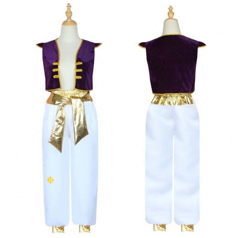 Απόκριες Aladdin Magic Lamp Cosplay κοστούμια Cap Cap Sleeves Beistcoat Aladdin Prince Costume με παντελόνι HCAL-010