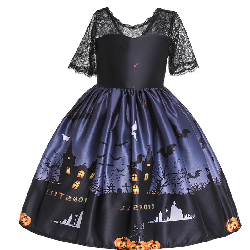 Απόκριες πριγκίπισσα φόρεμα δαντέλα Top Dress Ghost Print Children \\\\ Φόρεμα